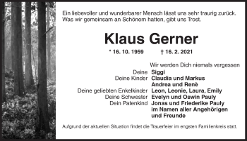 Traueranzeige von Klaus Gerner von Ansbach