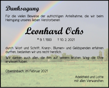 Traueranzeige von Leonhard Ochs von Neustadt/ Scheinfeld/ Uffenheim