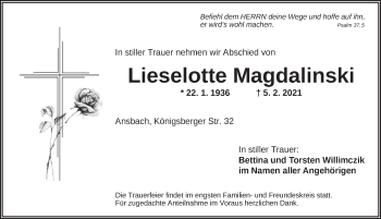 Traueranzeige von Lieselotte Magdalinski von Ansbach