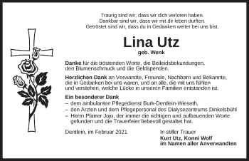 Traueranzeige von Lina Utz von Dinkelsbühl/ Feuchtwangen