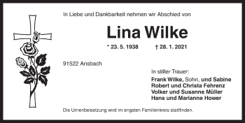 Traueranzeige von Lina Wilke von Ansbach