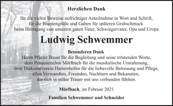 Traueranzeige von Ludwig Schwemmer von Neustadt/ Scheinfeld/ Uffenheim