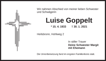 Traueranzeige von Luise Goppelt von Ansbach