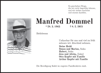 Traueranzeige von Manfred Dommel von AB