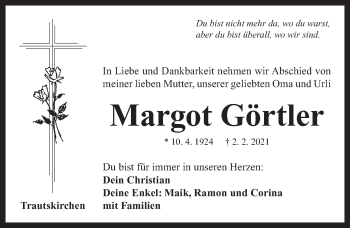 Traueranzeige von Margot Görtler von Neustadt/ Scheinfeld/ Uffenheim