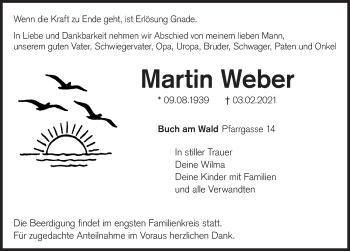 Traueranzeige von Martin Weber von Rothenburg