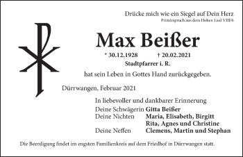 Traueranzeige von Max Beißer von Dinkelsbühl/ Feuchtwangen