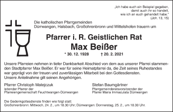 Traueranzeige von Max Beißer von Dinkelsbühl/ Feuchtwangen