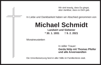 Traueranzeige von Michael Schmidt von Ansbach