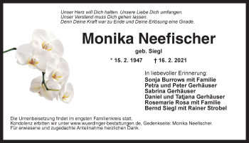 Traueranzeige von Monika Neefischer von Ansbach
