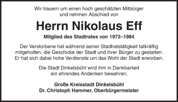 Traueranzeige von Nikolaus Eff von Dinkelsbühl/ Feuchtwangen