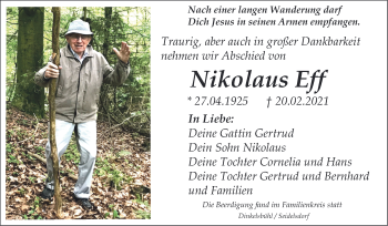 Traueranzeige von Nikolaus Eff von Dinkelsbühl/ Feuchtwangen