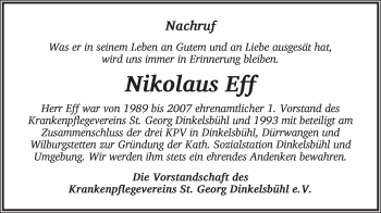 Traueranzeige von Nikolaus Eff von Dinkelsbühl/ Feuchtwangen