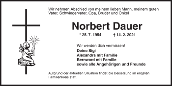Traueranzeige von Norbert Dauer von Ansbach