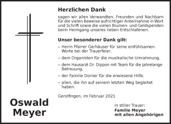 Traueranzeige von Oswald Meyer von Dinkelsbühl/ Feuchtwangen