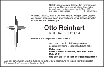 Traueranzeige von Otto Reinhart von Ansbach