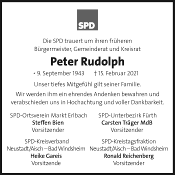 Traueranzeige von Peter Rudolph von Neustadt/ Scheinfeld/ Uffenheim