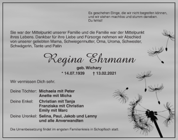 Traueranzeige von Regina Ehrmann von Dinkelsbühl/ Feuchtwangen