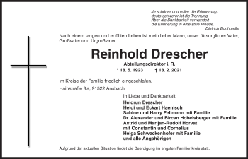 Traueranzeige von Reinhold Drescher von GE