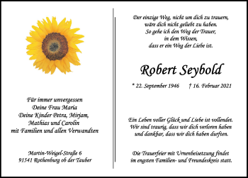 Traueranzeige von Robert Seybold von Rothenburg