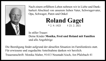 Traueranzeige von Roland Gagel von Neustadt/ Scheinfeld/ Uffenheim