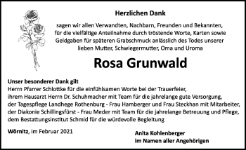 Traueranzeige von Rosa Grunwald von Rothenburg