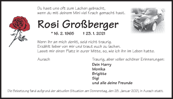 Traueranzeige von Rosi Großberger von Ansbach