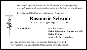 Traueranzeige von Rosmarie Schwab von Neustadt/ Scheinfeld/ Uffenheim