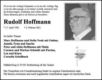 Traueranzeige von Rudolf Hoffmann von Rothenburg