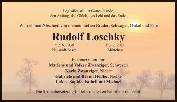 Traueranzeige von Rudolf Loschky von Neustadt/ Scheinfeld/ Uffenheim