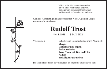 Traueranzeige von Rudolf Trost von Ansbach