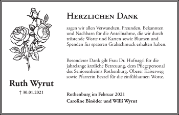 Traueranzeige von Ruth Wyrut von Rothenburg