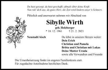 Traueranzeige von Sibylle Wirth von Neustadt/ Scheinfeld/ Uffenheim