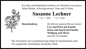 Traueranzeige von Susanne Lechner von Neustadt/ Scheinfeld/ Uffenheim