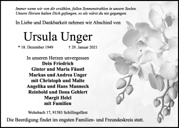 Traueranzeige von Ursula Unger von Rothenburg