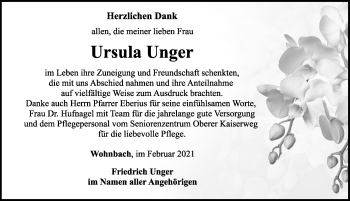 Traueranzeige von Ursula Unger von Rothenburg