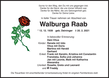 Traueranzeige von Walburga Raab von Ansbach