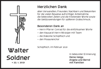 Traueranzeige von Walter Soldner von Dinkelsbühl/ Feuchtwangen