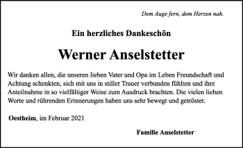 Traueranzeige von Werner Anselstetter von Rothenburg