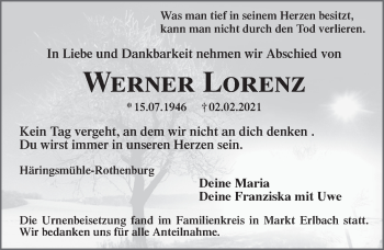 Traueranzeige von Werner Lorenz von Rothenburg