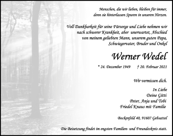 Traueranzeige von Werner Wedel von Rothenburg