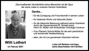 Traueranzeige von Willi Lothert von Ansbach