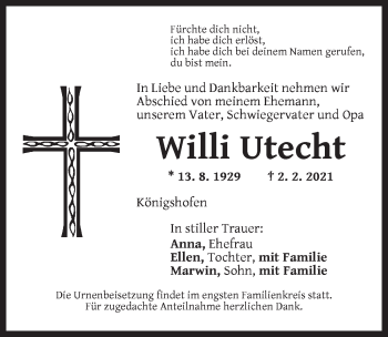 Traueranzeige von Willi Utecht von Dinkelsbühl/ Feuchtwangen