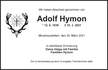 Traueranzeige von Adolf Hymon von Ansbach