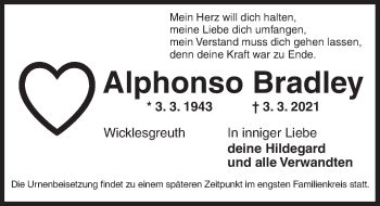 Traueranzeige von Alphonso Bradley von Ansbach