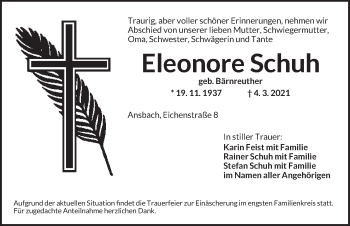 Traueranzeige von Eleonore Schuh von Ansbach