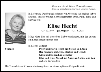 Traueranzeige von Elise Hecht von Neustadt/ Scheinfeld/ Uffenheim