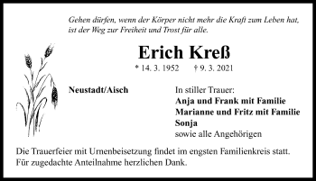 Traueranzeige von Erich Kreß von Neustadt/ Scheinfeld/ Uffenheim