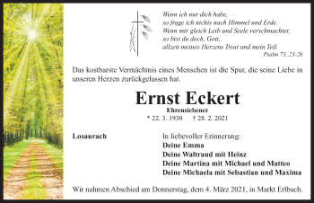 Traueranzeige von Ernst Eckert von Neustadt/ Scheinfeld/ Uffenheim