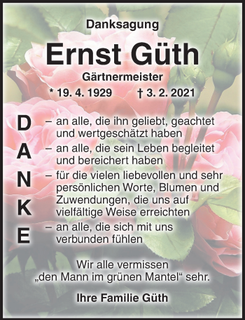 Traueranzeige von Ernst Güth von Ansbach